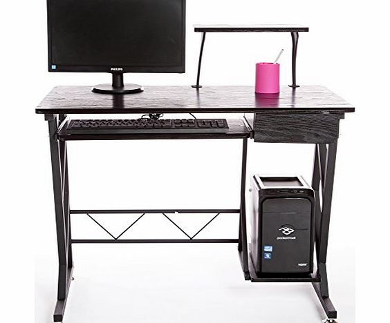 Computer Desk in Black Finish with Keyboard Shelf and Platform, Drawer and Cabinet, Home Furniture / Office Workstation by Charles Jacobs #AA108#