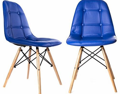 Replica Charles Eames Dining/Office Chair x2 (PAIR) in Blue with Wooden Legs, New 2015 Cushioned Design for Extra Comfort, Modern Lounge Furniture