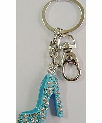 Charm Accessories Sparkly Diamante Studded Colourful High Heel Shoe Bag Charm Keyring (Blue)