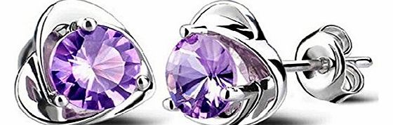 Sterling Silver Purple Austria Crystal Stud Earrings for Women Fashion Jewelry Accessories