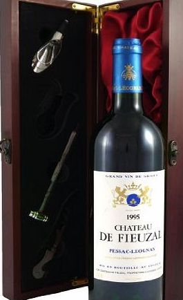 1995 Chateau Fieuzal Graves Grand Cru Classe Vintage Wine presented in a silk lined wooden box with four wine accessories, white wine Christmas Present, Corporate gift