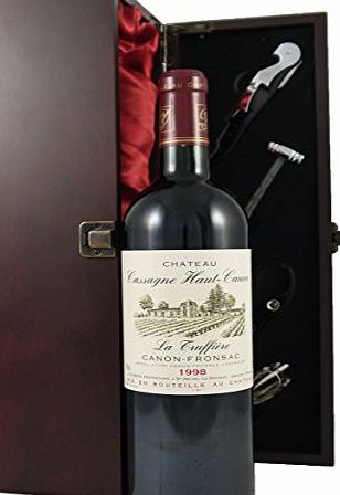 Chateau Haut Canon La Truffiere 1998 Bordeaux Vintage Wine presented in a silk lined wooden box with four wine accessories