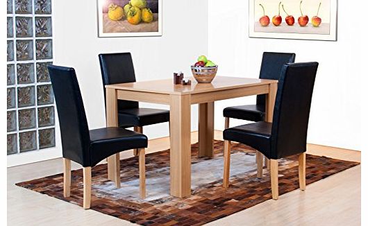 SHERWOOD 5PC DINING SET IN LIGHT OAK WITH BLACK FAUX LEATHER DINING CHAIRS