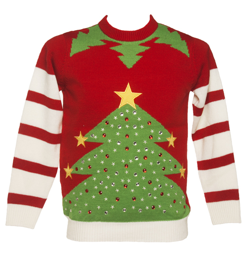 Cheesy Christmas Jumpers Unisex Red LED Light Up Christmas Tree Knitted