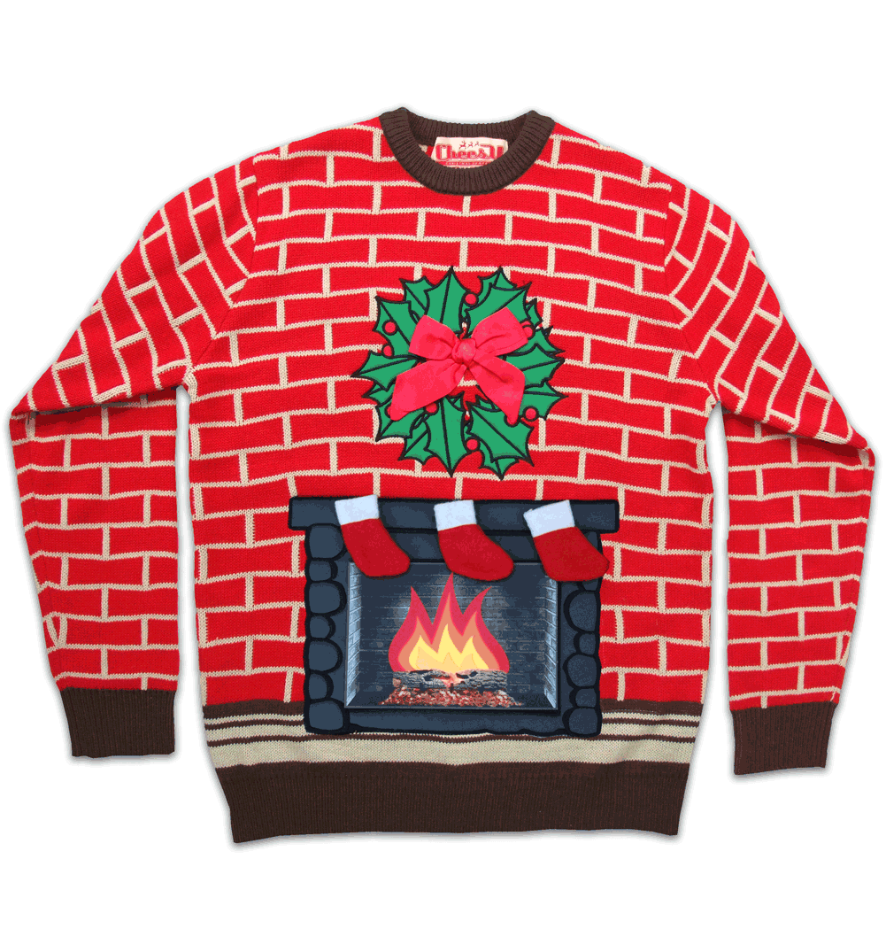 Cheesy Christmas Jumpers Unisex Retro Flashing Fireplace With 3D