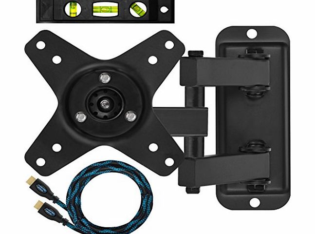 Cheetah Mounts ALAMB Articulating Arm TV Wall Mount Bracket for VESA 100 12-24`` LCD LED Flat Screen Monitors Display/TVs up to 40lbs Includes Free Twisted Veins 10 HDMI Cable and 6`` Bubble Level