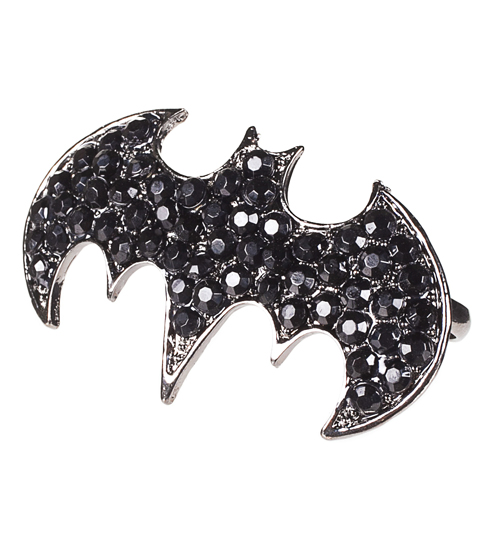 Silver Plated And Diamante Batman Logo Ring from