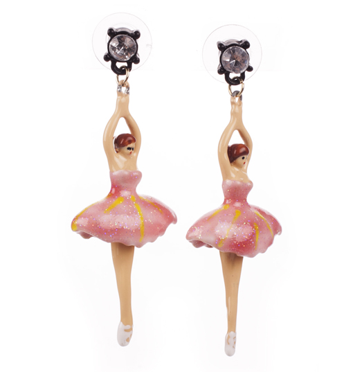 Vintage Style Pink Fairytale Ballerina Earrings