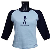 Ladies 3/4 Sleeve Baseball T-Shirt - Sky Blue/Navy.