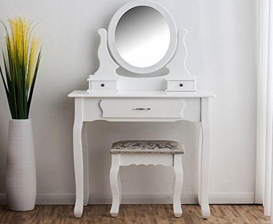 Cherry Tree Furniture CherryTree Furniture Dressing Table 3-Drawer Makeup Dresser Set with Stool Oval Mirror