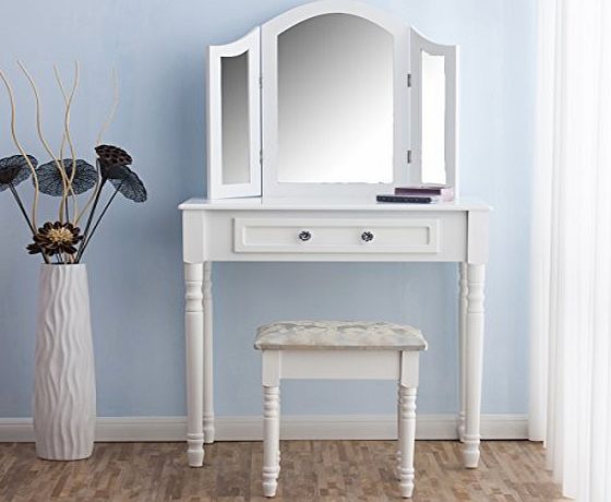 Cherry Tree Furniture CherryTree Furniture Dressing Table 3 Way Mirrors Triple Mirror Makeup Dresser Set with Stool