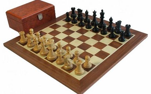ChessMaze International Executive Staunton Ebonised Chess Pieces, Mahogany Chess Board 