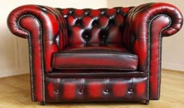 Antique Ox Blood Red Genuine Leather Club Chair Sofa