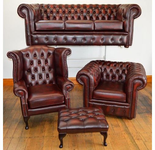 Chesterfields Direct Chesterfield four piece suite in top quality antique Oxblood leather