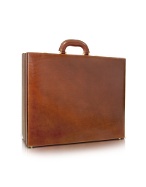 Men` Handmade Brown Leather Expandable Attache Briefcase