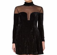 Black velvet and mesh skater dress