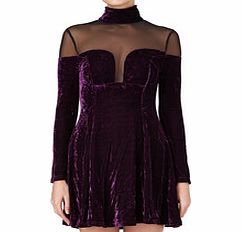 Purple velvet and mesh skater dress