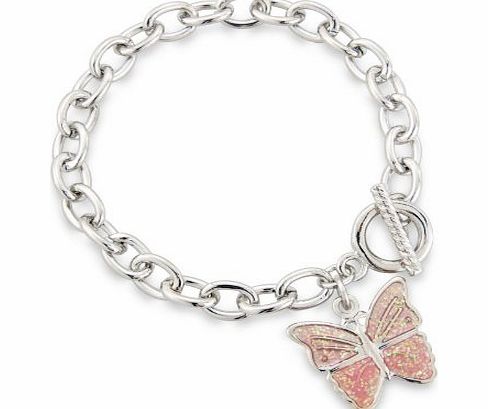 Pale Pink Butterfly Charm Bracelet finished with T-Bar fixing - Childrens Jewellery -Includes pretty gift bag - Ideal jewellery present.
