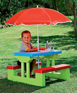childrens Resin Picnic Bench with Parasol