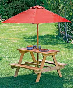 Wooden Picnic Bench with Parasol