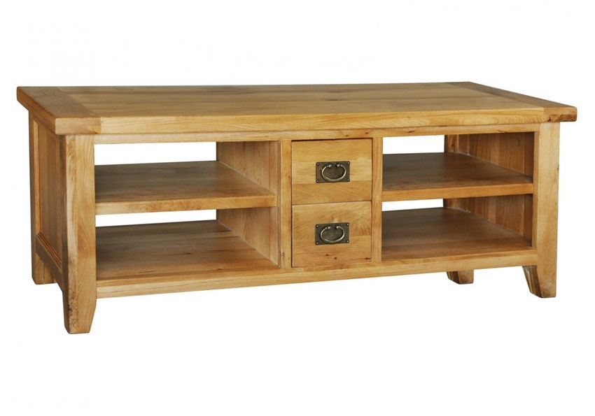 Grand Oak Wide TV Unit with DVD Drawers