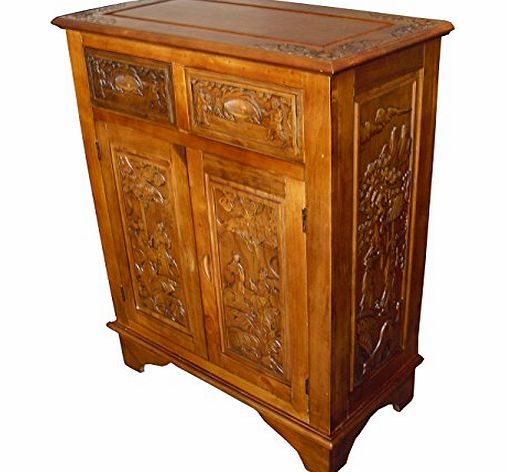 China Warehouse Direct Chinese Furniture, Handcarved Oriental Cabinet in Oak Finish