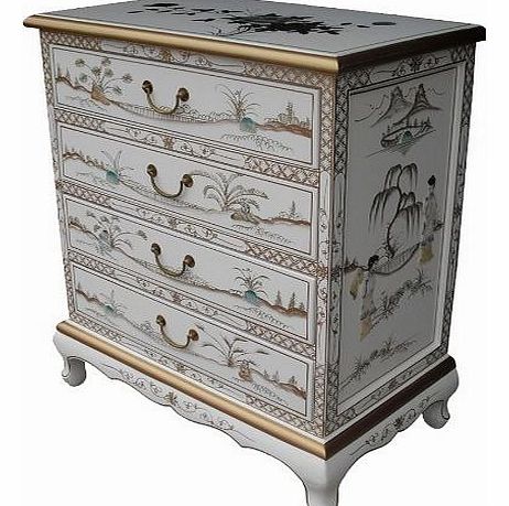 Chinese Oriental Furniture - White Lacquer Chest of Drawer with Mother of Pearl