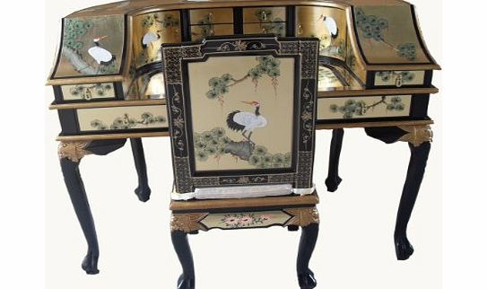China Warehouse Direct Gold Leaf Desk w/Chair, Oriental Chinese Furniture