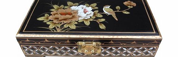 Hand painted Lacquered Jewellery Box with Bird amp; Flower Artwork, Chinese Oriental Furniture amp; Gifts