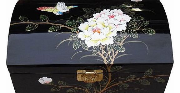 Oriental Chinese Furniture / Gifts - Black Lacquer Jewellery Box with Bird & Flowers