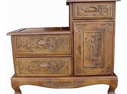 China Warehouse Direct Oriental Chinese Furniture, Handcarved 2 Tier Cabinet / Telephone Cabinet in Oak Finish