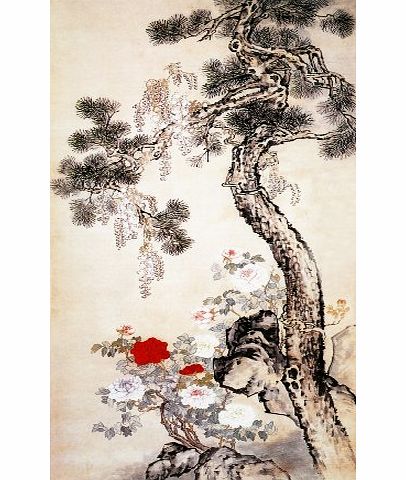 LARGE CHINESE TREE PAINTING 36 X 20 INCHES BOX CANVAS mounted and ready to hang