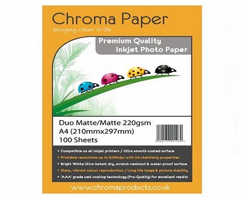Chroma - A4 Duo Double Sided Matte/Matte Inkjet Photo Paper - Premium Grade 220gsm (100 Sheets)