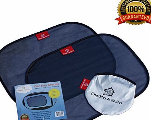 Chuckles and Smiles New 2017 Self-Clinging Car Sun Shades for Side Windows (2 Pack) - Universal Cling Sun shades for the Car - Protect your kids and pets in the back seat from sun glare and heat. Blocks over 97 of harmf