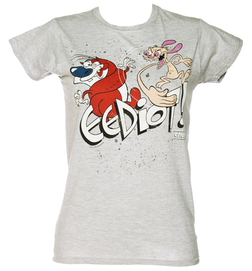 Ladies Grey Ren And Stimpy Eediot T-Shirt from