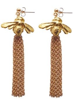 Gold Plated Bee Tassle Earrings by Cinderela B