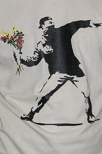 Banksy Say It With Flowers Mens T Shirt