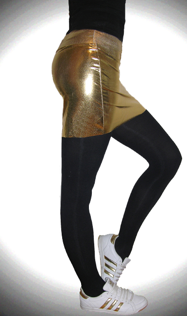 Wet Look Mini Skirt In Gold