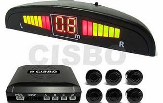 CISBO 6 Rear Parking Reversing Sensors with LED Display 2 Front 4 Rear - Black