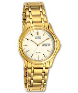 Gents Eco-Drive Gold Plated Bracelet Watch