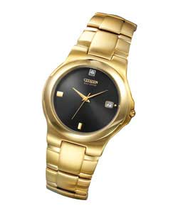 Gents Eco-Drive Gold Plated Stainless Steel Watch