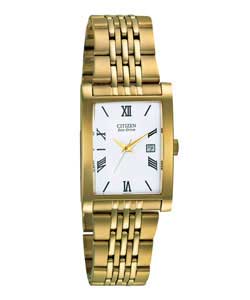 Gents Eco-Drive Gold Plated Watch