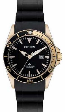 Citizen Mens Black Gold Divers Watch