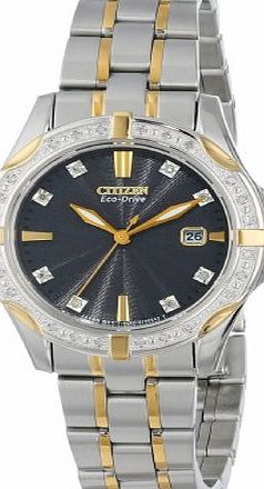 Citizen Watch Silhouette Diamond Womens Quartz Watch with Black Dial Analogue Display and Two Tone Stainless Steel Bracelet EW1924-52H