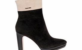 CK Beige and black leather heeled boots