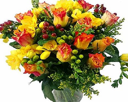 Clare Florist Roses and Freesia Fresh Flower Bouquet