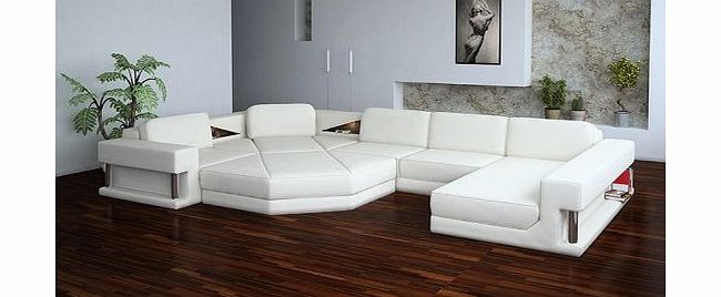 Clarenzio Giovanni Sectional Designer Leather Sofa with Bed Like Stool