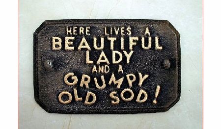 ClassCast Humorous stonecast ``Beautiful Lady - Grumpy Old Sod`` wall Plaque. Garden ornament sign.