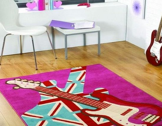 Classic guitar Retro Girls Rock rug Girls Rock pink guitar rug, 120x160cm. Retro UK MAINLAND POSTAGE ONLY