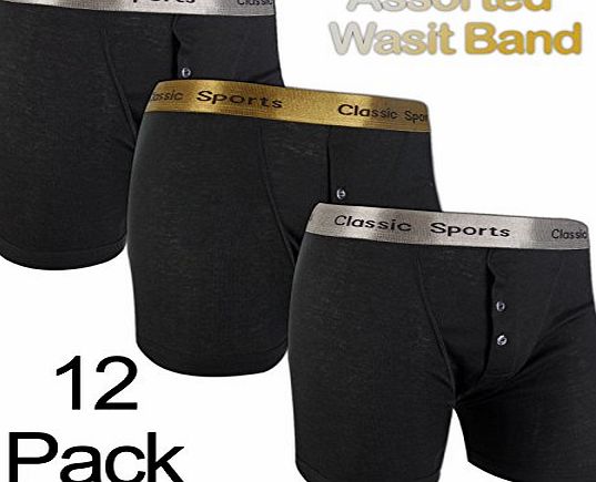 Classic Sports Mens Classic Sports Rib Boxers Black Pack of 12 M